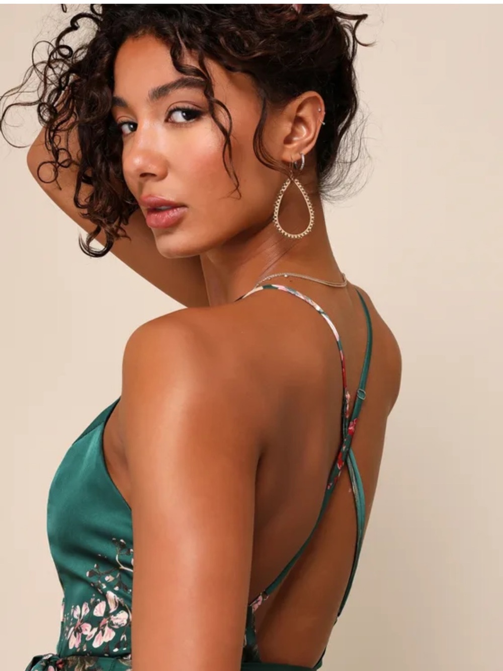 Still the One Emerald Green Floral Print Satin Maxi Dress - Picture 4 of 7